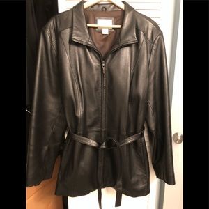 Worthington black leather belt tie coat 2X